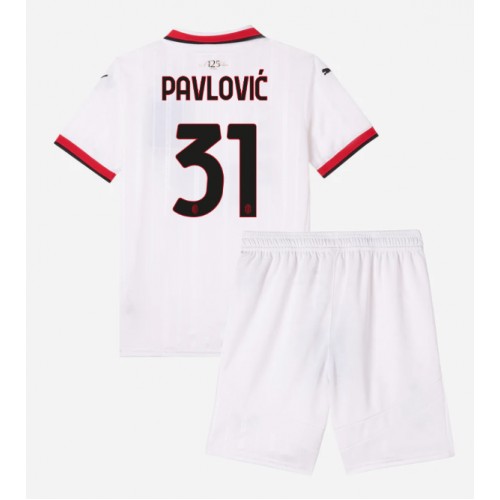 Otroški Nogometni dresi AC Milan Strahinja Pavlovic #31 Gostujoči 2024-25 Kratek Rokav (+ Kratke hlače)